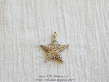 CZ Micro Pave Silver Connector Bead Sheriff Star Pendant - A Girls Gems